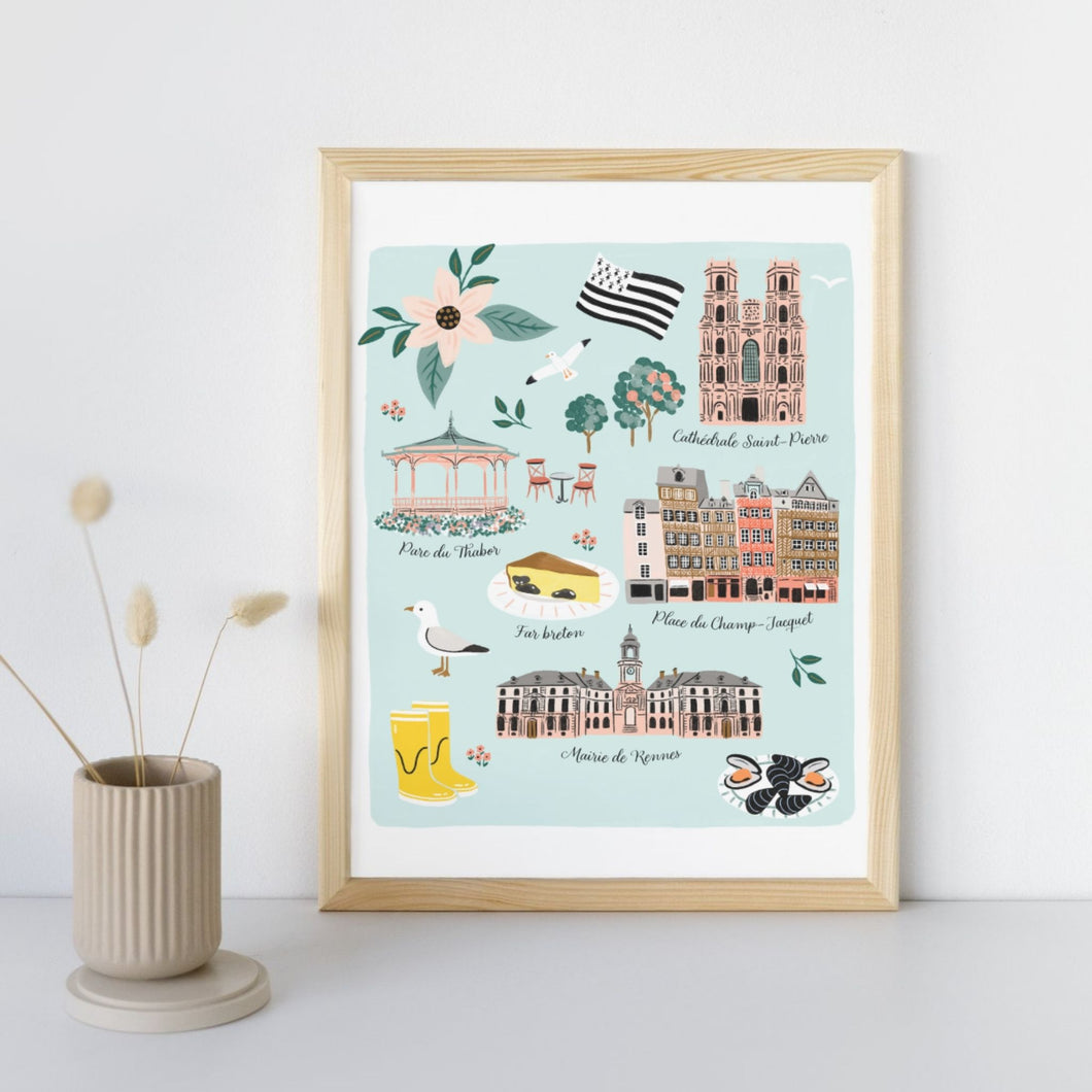 Rennes - Affiche illustrée 1 - Format A3