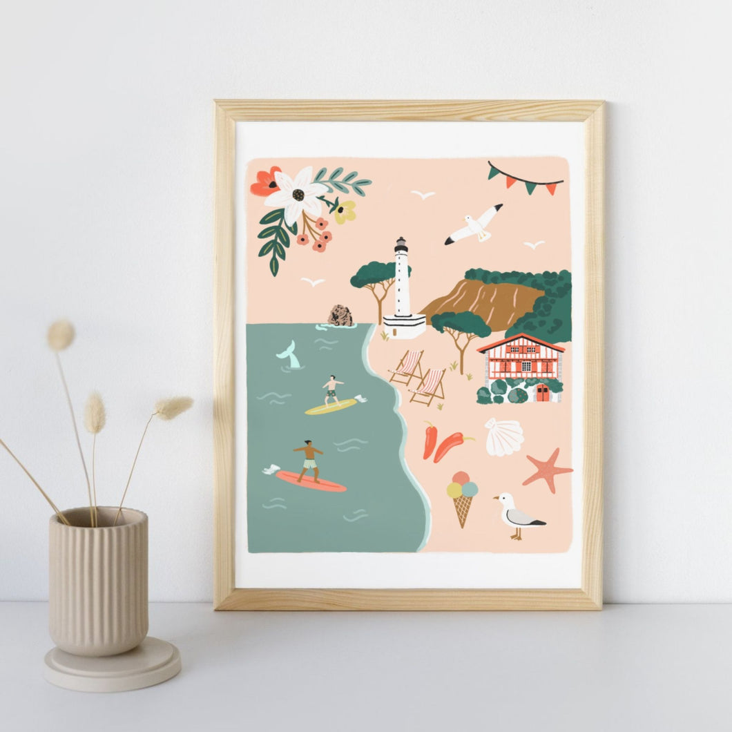 Biarritz & la Cote Basque - Affiche illustrée 1 - Format A3