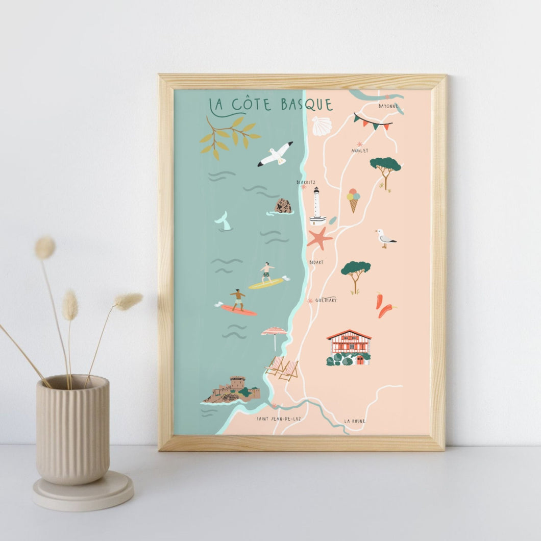 Biarritz & la Cote Basque - Affiche illustrée 2 - Format A3