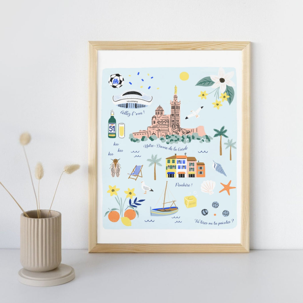 Marseille - Affiche illustrée 1 - Format A3