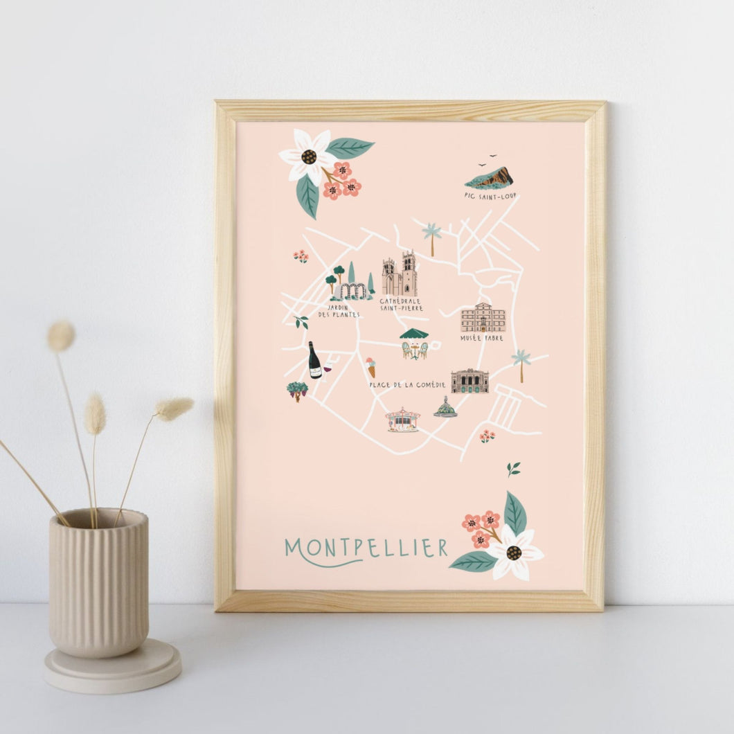 Montpellier - Affiche illustrée 2 - Format A3